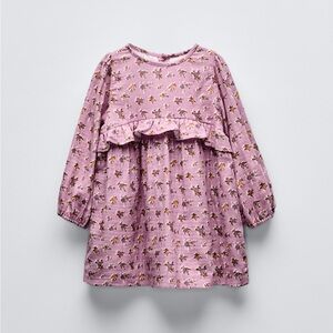 Zara 3T Girls Pink Floral Ruffle Long Sleeve Dress